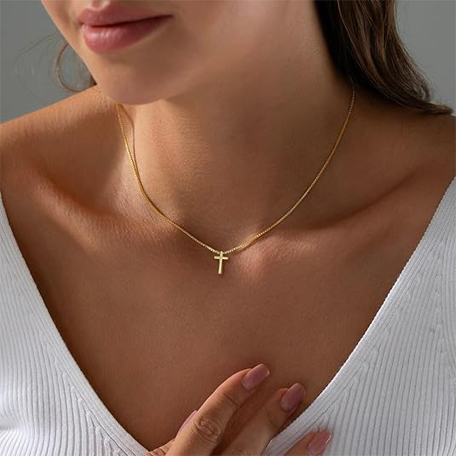 Dainty Cross Necklace Gold Silver - Image 2