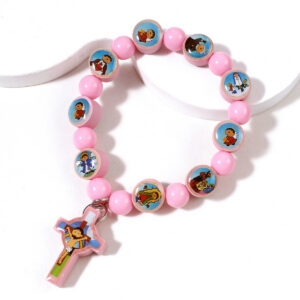 Cross Sticker Rosary Bracelet — Pink & Blue